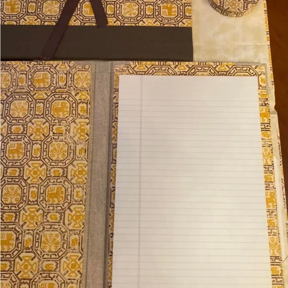Vintage Italian handmade medieval pattern paper desktop accessories, six pieces